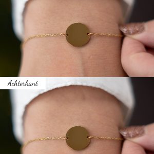 Gouden dames armband met graveerbaar schijfje